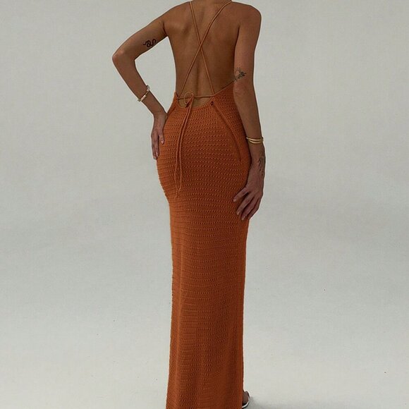 Redwood Sexy Women's Slouchy Backless Sleeveless Crochet Maxi Dress - Picture 3 of 7